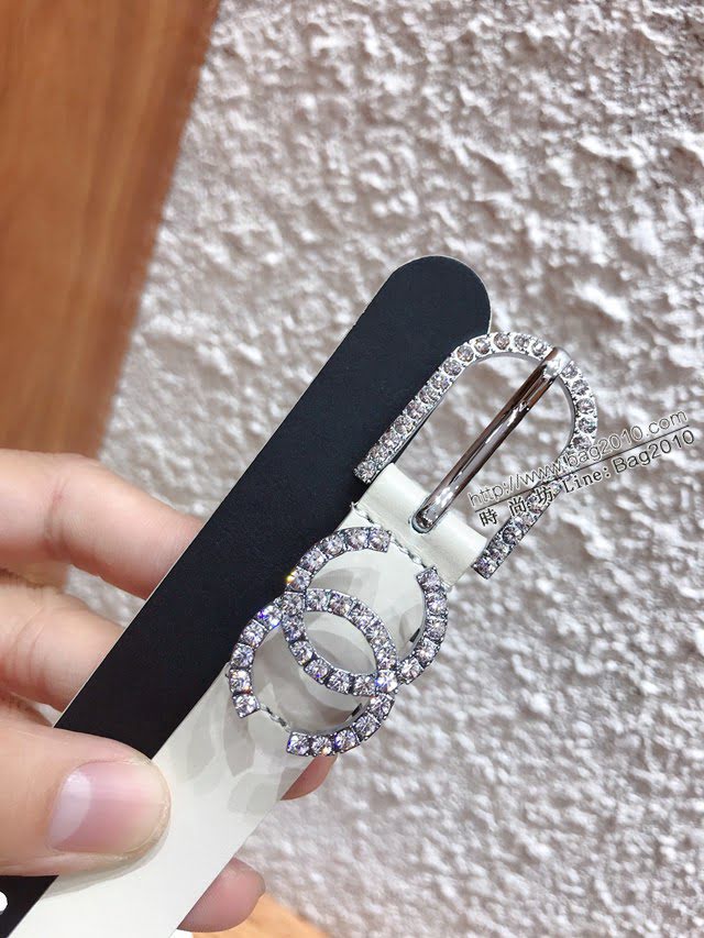 Chanel女士皮帶 香奈兒鑲嵌鑽石針扣小腰帶 香奈兒雙面可用小牛皮皮帶  jjp1094